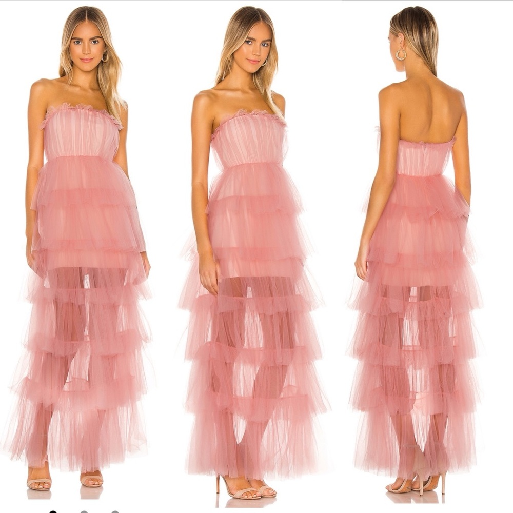 Lovers + Friends blush print tulle bobbit gown formal